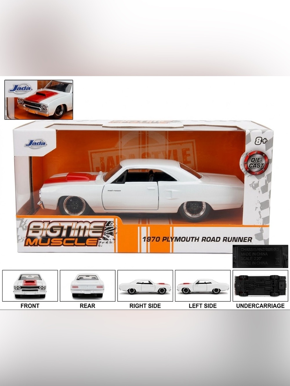 New Jada Bigtime Muscle 1970 Plymouth Road Runner White 1:32 Die-Cast